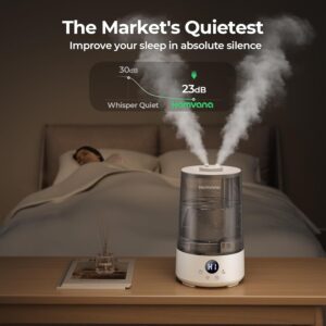 Homvana Humidifiers for Bedroom Home, 3.6 L Cool Mist Top-Fill 34H Super Long Time, Quiet 23dB, Baby Humidifier, Oil Diffuser for Large Room, House, Plant, Nursery, Office, BPA FREE, Ultrasonic (Grey) - Image 4