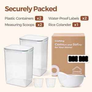 ComSaf Rice Container Set of 2, 9.5L/10Qt Large Airtight Food Storage Containers with Lids, BPA-Free Plastic Rice Storage Container for Kitchen Pantry Organization, Dry Food, Beans, Grain, and Flour - Image 2