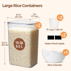 ComSaf Rice Container Set of 2, 9.5L/10Qt Large Airtight Food Storage Containers with Lids, BPA-Free Plastic Rice Storage Container for Kitchen Pantry Organization, Dry Food, Beans, Grain, and Flour - Image 8
