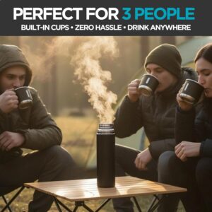 Black Vacuum Flask Gift Set, Stainless Steel Insulated Water Bottle w/ 3 Cups, Hot & Cold Drinks Coffee Thermo Water Bottle, Reusable Thermal Cup for Outdoor Camping Travel, Termos para Agua Fria,17oz - Image 4