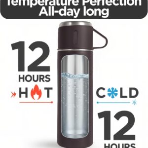 Black Vacuum Flask Gift Set, Stainless Steel Insulated Water Bottle w/ 3 Cups, Hot & Cold Drinks Coffee Thermo Water Bottle, Reusable Thermal Cup for Outdoor Camping Travel, Termos para Agua Fria,17oz - Image 6