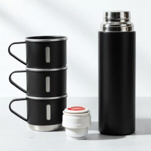 Black Vacuum Flask Gift Set, Stainless Steel Insulated Water Bottle w/ 3 Cups, Hot & Cold Drinks Coffee Thermo Water Bottle, Reusable Thermal Cup for Outdoor Camping Travel, Termos para Agua Fria,17oz - Image 7