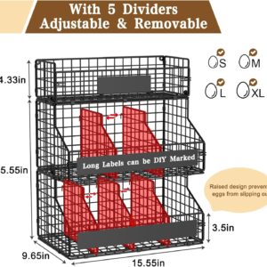 keomaisyto Egg Holder Countertop with 5 Dividers & DIY Nameplate to Separate Eggs, 3 Tier Stackable Wire Storage Baskets for Gathering Fresh Eggs, XXL Large Egg Rack, Wall-Mounted (Patent Pending) - Image 3