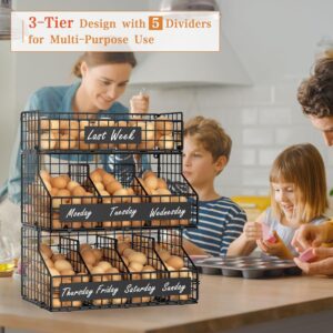 keomaisyto Egg Holder Countertop with 5 Dividers & DIY Nameplate to Separate Eggs, 3 Tier Stackable Wire Storage Baskets for Gathering Fresh Eggs, XXL Large Egg Rack, Wall-Mounted (Patent Pending) - Image 6