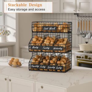 keomaisyto Egg Holder Countertop with 5 Dividers & DIY Nameplate to Separate Eggs, 3 Tier Stackable Wire Storage Baskets for Gathering Fresh Eggs, XXL Large Egg Rack, Wall-Mounted (Patent Pending) - Image 7