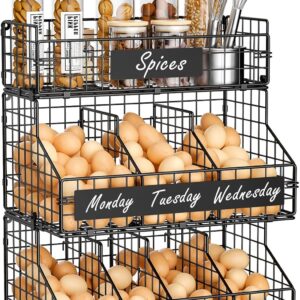 keomaisyto Egg Holder Countertop with 5 Dividers & DIY Nameplate to Separate Eggs, 3 Tier Stackable Wire Storage Baskets for Gathering Fresh Eggs, XXL Large Egg Rack, Wall-Mounted (Patent Pending) - Image 8