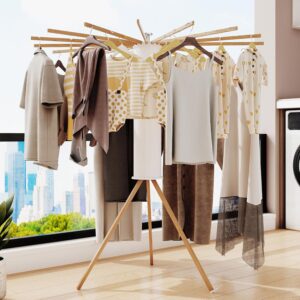 Clothes Drying Rack Tripod,Drying Rack Clothing,Laundry Drying Rack,Floor Standing,16 Wooden Poles,Collapsible Drying Racks for Laundry,Retractable,Foldable,Folding - Image 3