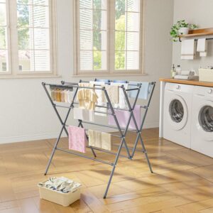 Drying Rack Clothing,Large 12 Drying Poles with Sock Clips Clothes Drying Rack,Foldable Portable Laundry Drying Rack for Air Drying Clothing,Towels,Delicate Eac,Indoor Outdoor Use.Silver - Image 2