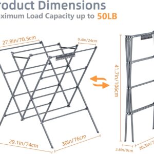 Drying Rack Clothing,Large 12 Drying Poles with Sock Clips Clothes Drying Rack,Foldable Portable Laundry Drying Rack for Air Drying Clothing,Towels,Delicate Eac,Indoor Outdoor Use.Silver - Image 3