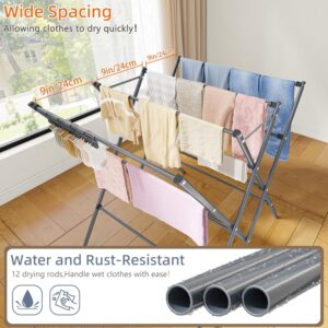 Drying Rack Clothing,Large 12 Drying Poles with Sock Clips Clothes Drying Rack,Foldable Portable Laundry Drying Rack for Air Drying Clothing,Towels,Delicate Eac,Indoor Outdoor Use.Silver - Image 4
