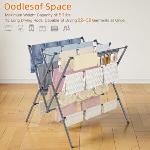 Drying Rack Clothing,Large 12 Drying Poles with Sock Clips Clothes Drying Rack,Foldable Portable Laundry Drying Rack for Air Drying Clothing,Towels,Delicate Eac,Indoor Outdoor Use.Silver - Image 6