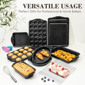 Baking Pans Set Nonstick, Bakeware Sets Stackable with Silicone Handles, AIVIKI 22 Pieces Oven Pan for Cooking Including Baking Cookie Sheet with Rack, Roast Pan, Cake Pan, Loaf Pan, Muffin Pan, Black - Image 8
