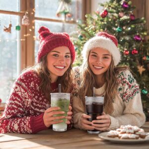 Iced Coffee Cups with Lids: Coffee Bar Accessories - Ribbed Glass Tumbler with Straw and Lid 4Pcs - 20oz Leak Proof Tumbler - Reusable Glass Cups and Tumblers with Lid and Straws for To Go Iced Coffee - Image 2