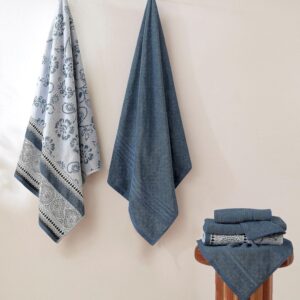 Modern Threads 6 Piece Bath Towel Set – Bathroom Set with 2 Bath Towels, 2 Hand Towels, and 2 Wash Cloths – 100% Cotton, Super Absorbent & Extra Soft – Reversible Floral Trail (Navy) - Image 2