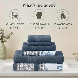 Modern Threads 6 Piece Bath Towel Set – Bathroom Set with 2 Bath Towels, 2 Hand Towels, and 2 Wash Cloths – 100% Cotton, Super Absorbent & Extra Soft – Reversible Floral Trail (Navy) - Image 4