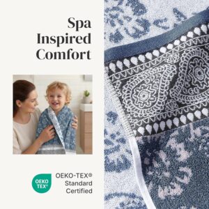 Modern Threads 6 Piece Bath Towel Set – Bathroom Set with 2 Bath Towels, 2 Hand Towels, and 2 Wash Cloths – 100% Cotton, Super Absorbent & Extra Soft – Reversible Floral Trail (Navy) - Image 5