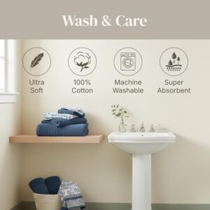 Modern Threads 6 Piece Bath Towel Set – Bathroom Set with 2 Bath Towels, 2 Hand Towels, and 2 Wash Cloths – 100% Cotton, Super Absorbent & Extra Soft – Reversible Floral Trail (Navy) - Image 7