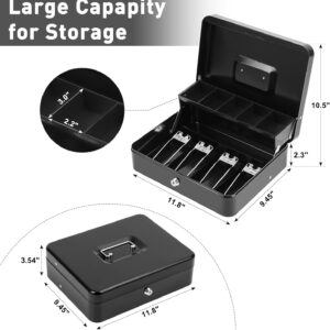 Locking Cash Box with Lock, Money Box with Cash Tray, Lock Safe Box with Key, Money Saving Organizer,11.81Lx 9.45Wx 3.54H Inches, Black XL Large - Image 3