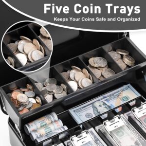 Locking Cash Box with Lock, Money Box with Cash Tray, Lock Safe Box with Key, Money Saving Organizer,11.81Lx 9.45Wx 3.54H Inches, Black XL Large - Image 5