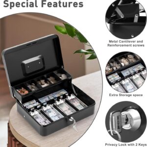 Locking Cash Box with Lock, Money Box with Cash Tray, Lock Safe Box with Key, Money Saving Organizer,11.81Lx 9.45Wx 3.54H Inches, Black XL Large - Image 7