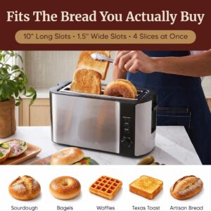 Elite Gourmet ECT-3100 4-Slice Long Slot Toaster | Extra Wide Slots for Bagels, Sourdough & Texas Toast | 6 Browning Settings | Reheat, Defrost & Cancel | Built-In Warming Rack | Stainless Steel - Image 4