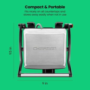 Chefman Panini Press Grill and Gourmet Sandwich Maker Non-Stick Coated Plates, Opens 180 Degrees to Fit Any Type or Size of Food, Stainless Steel Surface and Removable Drip Tray, 4 Slice, Black - Image 3