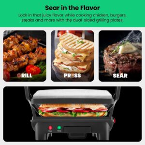 Chefman Panini Press Grill and Gourmet Sandwich Maker Non-Stick Coated Plates, Opens 180 Degrees to Fit Any Type or Size of Food, Stainless Steel Surface and Removable Drip Tray, 4 Slice, Black - Image 6