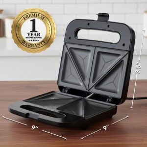 OVENTE Electric Sandwich Maker with Non-Stick Plates, Indicator Lights, Cool Touch Handle, Easy to Clean and Store, Perfect for Cooking Breakfast, Grilled Cheese, Tuna Melts and Snacks, Black GPS401B - Image 2