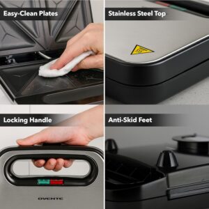 OVENTE Electric Sandwich Maker with Non-Stick Plates, Indicator Lights, Cool Touch Handle, Easy to Clean and Store, Perfect for Cooking Breakfast, Grilled Cheese, Tuna Melts and Snacks, Black GPS401B - Image 3