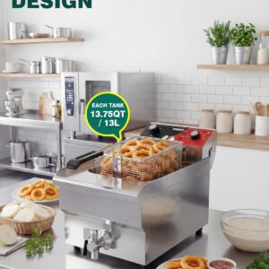 WantJoin Commercial Deep Fryer with Basket - 13.75Qt/13L Electric Countertop Fryer, 1600W 110V Stainless Steel, Double Temp. Detectors, Removable Head & Drain Valve, 140–392℉ for Restaurant Kitchen - Image 3