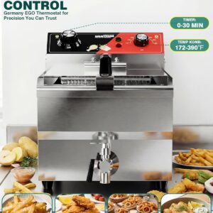 WantJoin Commercial Deep Fryer with Basket - 13.75Qt/13L Electric Countertop Fryer, 1600W 110V Stainless Steel, Double Temp. Detectors, Removable Head & Drain Valve, 140–392℉ for Restaurant Kitchen - Image 4