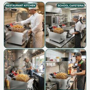 WantJoin Commercial Deep Fryer with Basket - 13.75Qt/13L Electric Countertop Fryer, 1600W 110V Stainless Steel, Double Temp. Detectors, Removable Head & Drain Valve, 140–392℉ for Restaurant Kitchen - Image 6