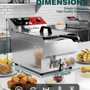 WantJoin Commercial Deep Fryer with Basket - 13.75Qt/13L Electric Countertop Fryer, 1600W 110V Stainless Steel, Double Temp. Detectors, Removable Head & Drain Valve, 140–392℉ for Restaurant Kitchen - Image 7