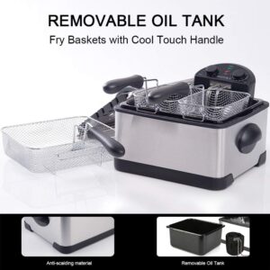 Secura 4 Liters / 17-Cup Stainless-Steel 1700-Watt Electric Deep Fryer with Timer Free Extra Odor Filter, Triple Basket, 4.5 Quarts, Silver - Image 5