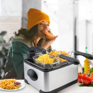 Secura 4 Liters / 17-Cup Stainless-Steel 1700-Watt Electric Deep Fryer with Timer Free Extra Odor Filter, Triple Basket, 4.5 Quarts, Silver - Image 6