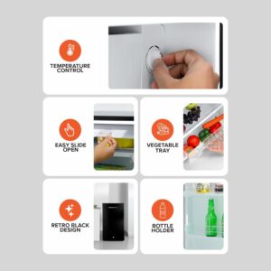 Geepas GRF1212BXE Single Door Mini Defrost Refrigerator-| Mini Fridge in Retro Design, Low Noise and Low Voltage| Quick Cooling and Easy Cleaning| Black - Image 5