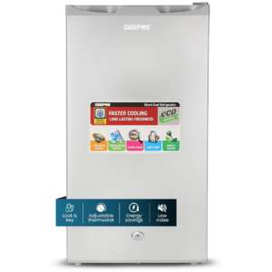 GEEPAS Defrost Mini Fridge with Lamp, Door Lock & Key, GRF115SPEN - Low Noise Design, Compact, Powerful Compressor, Energy Saving, Faster Cooling, Adjustable Thermostat, 110L Capacity - Image 1