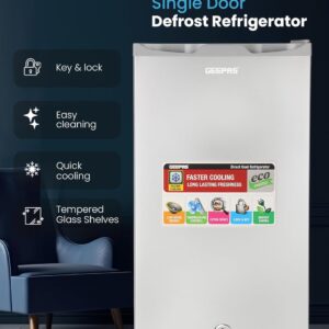 GEEPAS Defrost Mini Fridge with Lamp, Door Lock & Key, GRF115SPEN - Low Noise Design, Compact, Powerful Compressor, Energy Saving, Faster Cooling, Adjustable Thermostat, 110L Capacity - Image 2