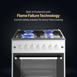 Krome 60x60 Cm Free Standing Gas Cooker | 4 Euro Pool Gas Burners| Flame Failure| Stainless Steel | Single Turbo Fan | Even Heat Distribution | Push Button Ignition - Image 3