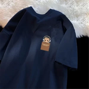 American Style Vintage Fashion Simple Design Print Cotton Men T Shirt Oversized Sports Short Sleeve Round Neck Couple Unisex Top - Image 5