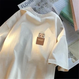 American Style Vintage Fashion Simple Design Print Cotton Men T Shirt Oversized Sports Short Sleeve Round Neck Couple Unisex Top - Image 4