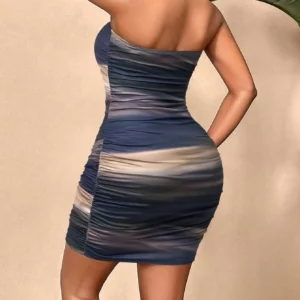 Women's tight party dress, random floral marble print tube dress - Image 6