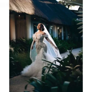 Off The Shoulder African Wedding Dresses Black Girls Ruffled Beaded Aso Ebi Women Bridal Gowns Vestido De Novia Customized - Image 4