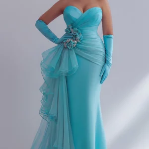 Plus Size Formal Blue Ruffle 3D Tulle Maxi Dresses - Image 2