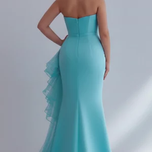 Plus Size Formal Blue Ruffle 3D Tulle Maxi Dresses - Image 4