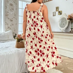 Plus Size Women's Floral Print Bow Camisole Night Dress - Image 5