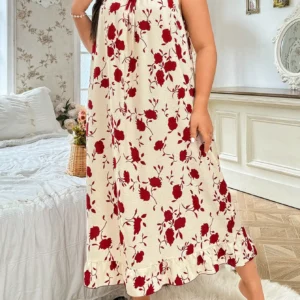 Plus Size Women's Floral Print Bow Camisole Night Dress - Image 3