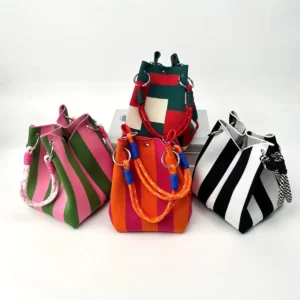 This multi-color knitted retro bucket handbag is simple and color-blocked, versatile and easy to carry with you - Image 10