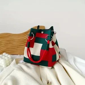 This multi-color knitted retro bucket handbag is simple and color-blocked, versatile and easy to carry with you - Image 7