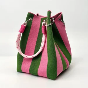 This multi-color knitted retro bucket handbag is simple and color-blocked, versatile and easy to carry with you - Image 5